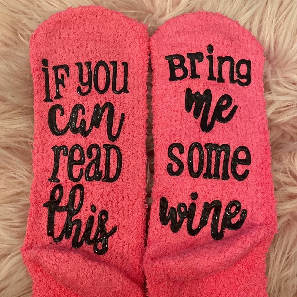 Fuzzy Slipper Socks-“If you can read this bring me some wine”